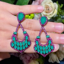 Fancy Fuchsia Red Green CZ Crystal Long Statement Vintage Ethnic Wedding Bridal  - $25.49