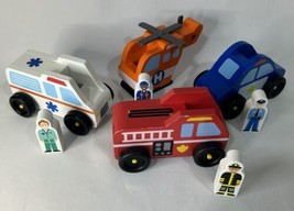 Melissa And Doug Wood Emergency Vehicle Set Of Four Figures And Vehicles #9285 - £8.87 GBP