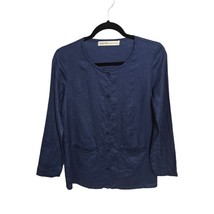 Linen Life Handmade Custom Dress Navy Blue Button Up Boxy Cardigan Jacket - £27.18 GBP