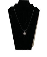 Silver Toned Heart Pendant On Black Leather Cord - $9.90