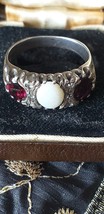 Antique Vintage Victorian 1890-s Ruby and Milky Opal Silver Ring UK P, U... - £149.56 GBP