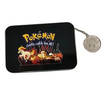 Vintage Pokemon Fire Type Tin Card Holder Lidded Poke Ball Keychain 2000 - £19.65 GBP