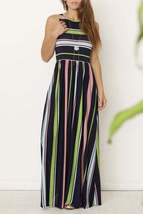 Women&#39;s Multicolored Striped Sleeveless Maxi Dress with Hidden Pocket - $34.95