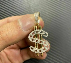 Classy Round Simulated Diamond Men&#39;s925 Silver Gold Plated Dollar Sign Pendant - $178.19