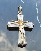 925 Sterling Silver Vermeil Clear Crystal Cross Pendant - £36.97 GBP