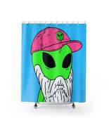 Bearded Green Visitor Pink Alien Hat Cartoon Comic Shower Curtains - $60.02