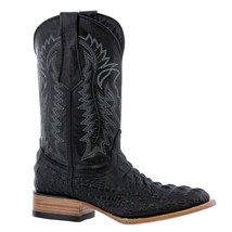 Mens Cowboy Boots Alligator Pattern Square Toe Leather Black Rodeo Dress - £87.12 GBP