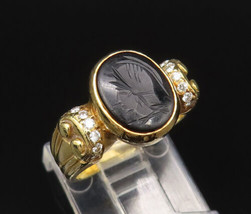 VAHE NALTCHAYAN 18K GOLD - Vintage Carved Onyx &amp; Diamonds Ring Sz 4.5 - ... - £1,199.59 GBP