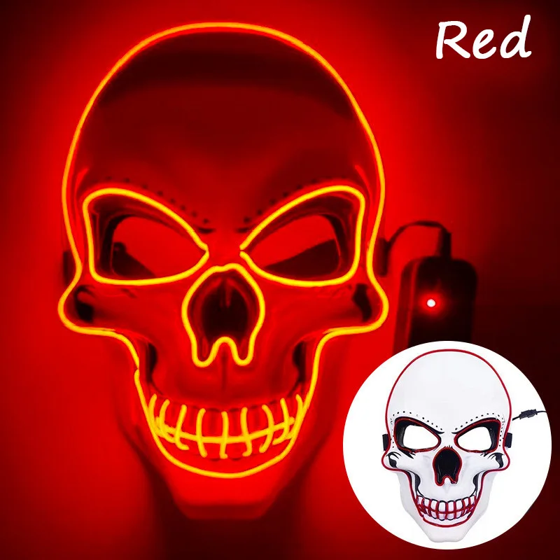 House Home Halloween PVC White Skull Mask LED Masquerade Party Glowing Mask LED  - £25.57 GBP