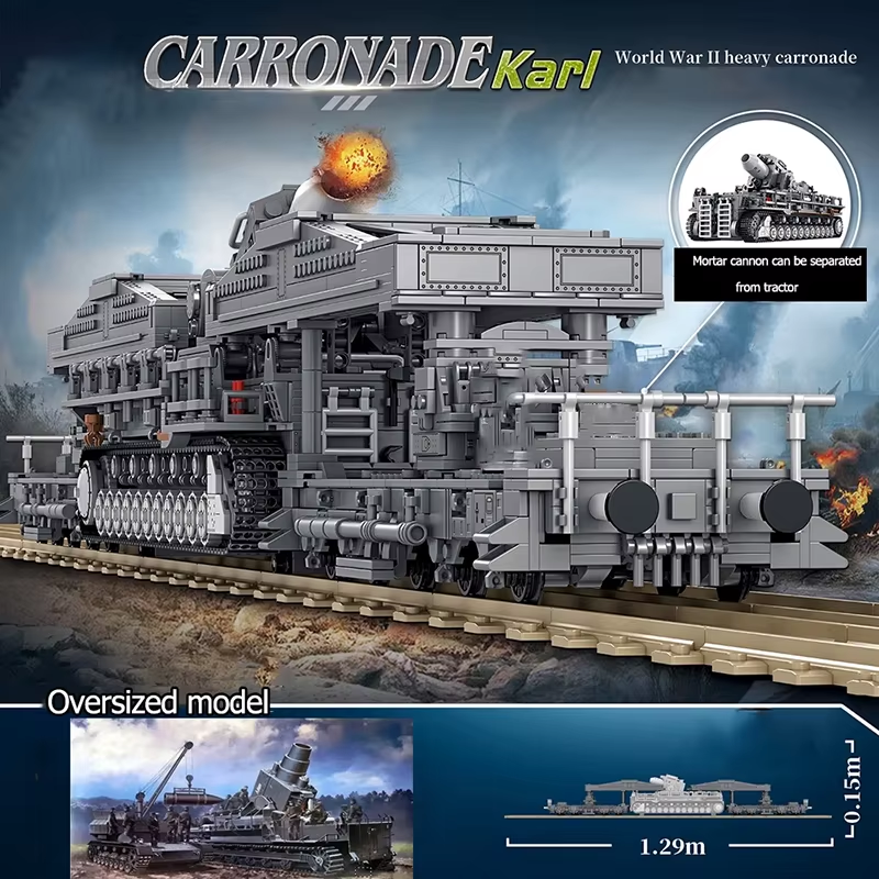 WW2 Military Tank Series Large German Karl Mortar Building Blocks Model MOC Army Item image 2
