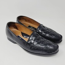 BRAGANO Mens Loafers 7.5 M Black Leather Woven Slip on shoes - £39.88 GBP