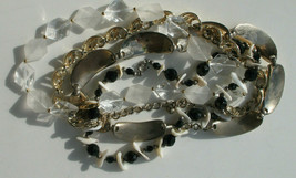 Vintage Gold Tone Choker Necklace Lot Of 4 Chunky Linked Shell Black Jet Beads - £16.52 GBP