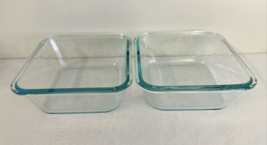 Pyrex Set of 2 Blue Tint Clear Glass Baking Dish 6&quot;x6&quot;x2.5&quot; Square 4 Cup... - $962.60 MXN
