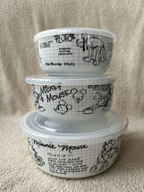 3 Disney Sketchbook Minnie Mickey Pluto Ceramic Storage Bowls Containers w/Lids - £51.92 GBP