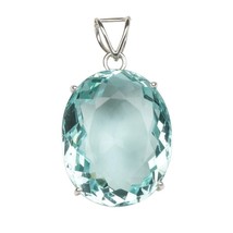 Grande Blu Acquamarina Sfuso Gemma Ciondolo Argento Sterling Taglio Ovale - £23.47 GBP