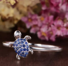 Natural Tanzanite Promise Sea Turtle Unique Ring Animal lover Good Luck Band - £36.48 GBP