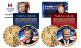 Donald TRUMP &amp; Hillary CLINTON 2016 Presidential Golden $1 Dollar US 2-Coin Set - £11.00 GBP