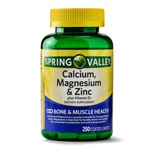 Spring Valley Calcium Magnesium &amp; Zinc Plus Vitamin D3 250 Coated Caplets - £18.62 GBP