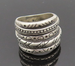 SHABE 925 Silver -Vintage Carved Connected Broad Multiring Ring Sz 7- RG26850 - £70.54 GBP