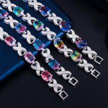 Oval Mystic Topaz White Gold-plated Bracelet (XOXO style) (lab-created) - £17.16 GBP