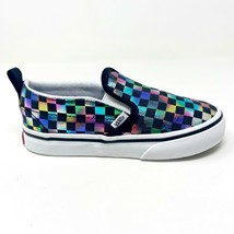 Vans Slip On V (Iridescent Check) Black White Toddler Baby Casual Shoes - £30.32 GBP