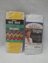 2 NIP Wrights Medium Rick Rack Sewing Trim ~ Canary Yellow &amp; White 2.5 Yds Each - £5.41 GBP