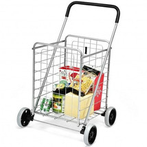 Portable Folding Shopping Cart Utility for Grocery Laundry-Silver - Color: Silve - $66.57