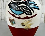 New Mexico Acoma Polychrome Vase Feather Accent Signed By Jorg Ray - 4 1... - $22.98