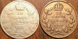 1912 1919 Canada Silver 10 Cents - Lot Of 2 Coins - £7.27 GBP