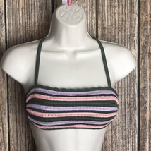 Xhilaration NWT Swimsuit Bikini Top ~ Sz XS ~ Green &amp; Pink Stripes ~ Cro... - £8.62 GBP