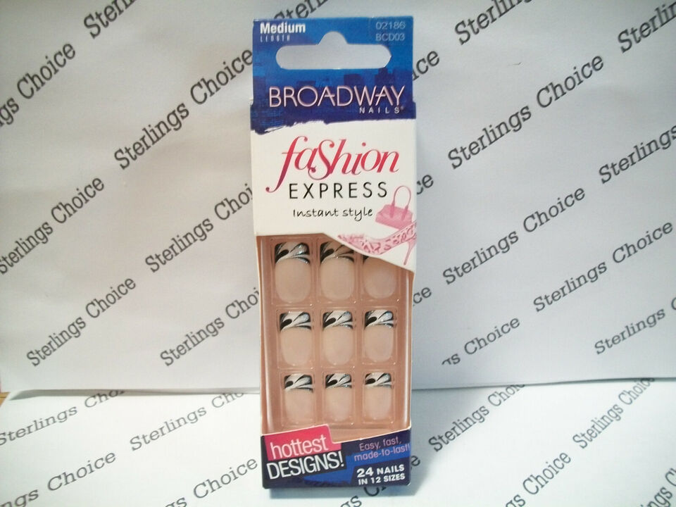 Broadway Fashion Express Instant Style Nails 02186 Medium Black White Si... - $7.91