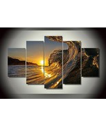 Framed Large Waves Ocean Sunset Five Piece Canvas Multi Panel Home Decor... - $31.00+