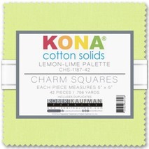 5&quot; Charm Pack Squares Kona Cotton Lemon-Lime Palette Fabric Precuts M528.16 - £8.66 GBP
