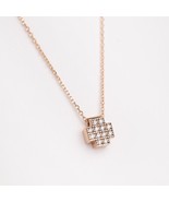 Square Cross Necklace in 14k Gold Paved with Cz Stones/New Style Cross - $268.04