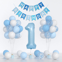 Baby Blue White Balloons and 40Inch 1 Balloon, First Birthday Decoration... - £15.73 GBP