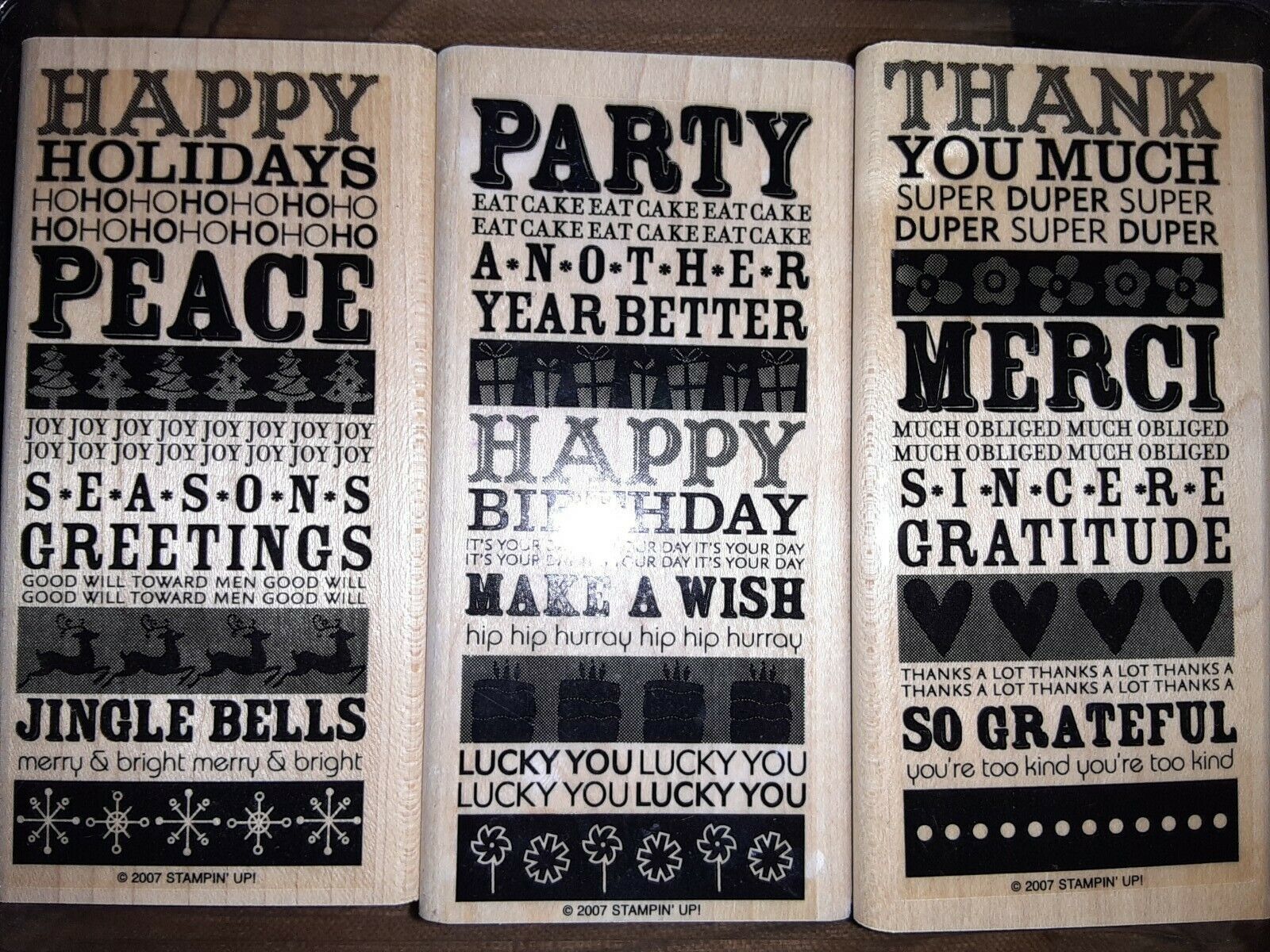 Primary image for Stampin Up “Block Party” Thank You, Happy Holidays, Birthday 2007 Retired Set 3