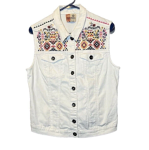 Ruff Hewn Vest White Denim Embroidered Aztec Pattern Womens Size Large B... - £14.39 GBP