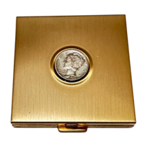 Volupte Compact 1941 Liberty Silver Dime Gold Tone Metal Square Unused - £55.32 GBP
