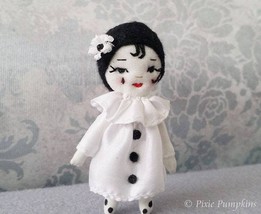 Tiny Pierrette Doll, Handmade Ooak Pierrot Girl Doll, Miniature Rag Art Doll - £28.86 GBP