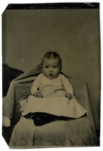 CIRCA 1860&#39;S 1/6 Plate 2.5X3.5 in TINTYPE Adorable Little Baby in White Dress - £11.00 GBP