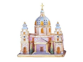Jeweled Enamel Pewter Church Hinged Trinket Ring Jewelry Box by Terra Co... - $26.71