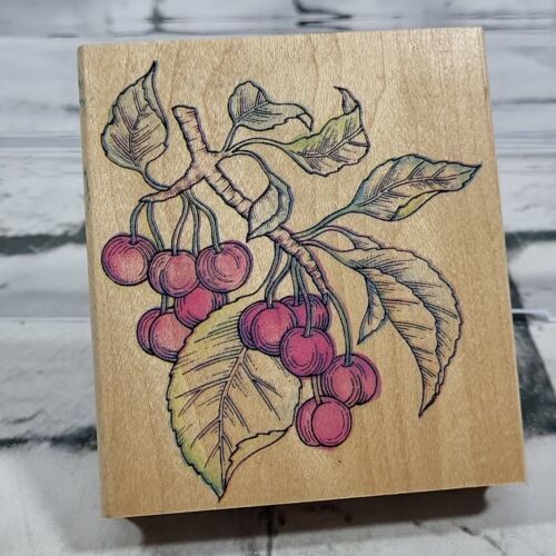 Vintage Rubber Stamp Cherry Branch Med-Lg 4" X 3.5" Rubber Stampede Crafts - £9.34 GBP