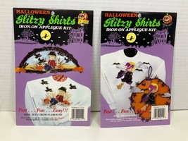 Lot of 2 Halloween New Glitzy Shirts Iron-On Applique Kits Witch &amp; Scarcrow - £14.15 GBP