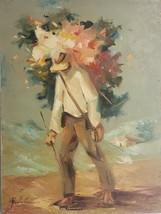Rare Luis José Peñuela Pinzon Flower Vendor Silleteros Vintage Painting Colombia - £4,049.55 GBP