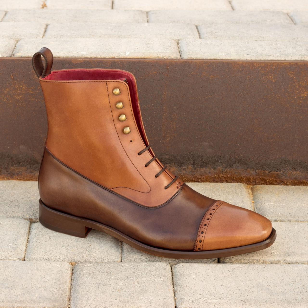 Men Two Tone Tan Brown High Ankle Rounded Cap Toe Lace Up Leather Boot US 7-16