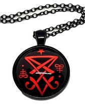 Lucifer Necklace Sigil of Satan Pendant Satanic Occult Devil 20&quot; Black Chain - £6.17 GBP