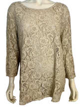 NWT Chico&#39;s Gold Linen Lace Long Sleeve Scoop Neck Top Size XL - £34.38 GBP