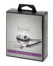 Fifty Shades Of Grey Play Nice Satin &amp; Lace Collar &amp; Nipple Clamps - £22.66 GBP