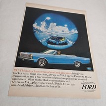 Ford Galaxie XL Blue Convertible in City at Night Lights Vintage Print Ad 1965 - $8.98
