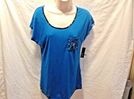 New Ana Womens Sz S Blue beaded Embellished Shirt Top Knit Retails $36 - £10.90 GBP